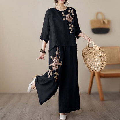 👚 60% RABATT! 🌸 Vintage-set i Två Delar av Broderad Bomullslinne – Elegant, Bekväm & Perfekt För En Stilig Sommarlook ☀️