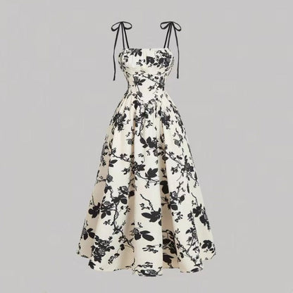 👗 60% RABATT! 🌸 Midi-klänning med Blommönster & Knytbara Axelband – Luftig Passform, Lätt Tyg & Perfekt För Varma Dagar ☀️