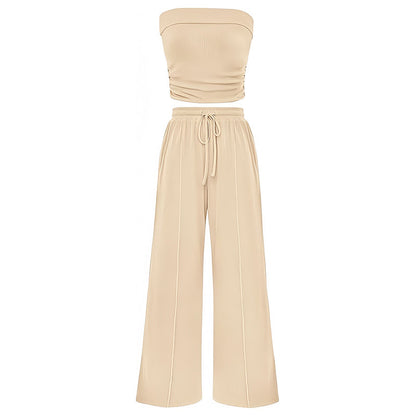 👚 50% RABATT! 🌞 Dam Sommar Tvådelat Set – Axelbandslöst Linne & Byxor, Luftigt & Perfekt För Varma Dagar 💃
