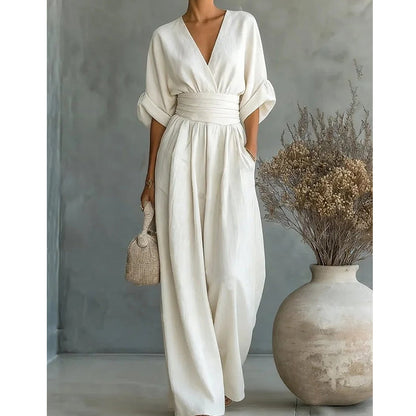 👗 50% RABATT NU! ✨ Elegant V-ringning Vida Ben Jumpsuit – Smickrande Midjeskärp, Mjukt Andningsbart Tyg & Avslappnad Passform För En Ledig Elegans 🦋