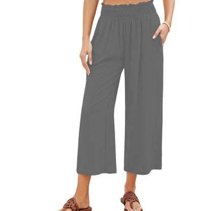 👖 50% RABATT! 👗 Kvinnors hög midja rökta breda ben byxor – Mjukt fallande tyg, retro silhuett & otroligt bekväma – perfekta för kontoret, vardag eller en ledig helg ✨