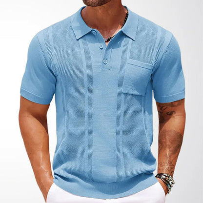 👕 50% RABATT! 👔 Herr Kortärmad Stickad Skjorta med Krage – Klassisk Design, Andningsbar Bomull & Perfekt För En Ledig Sommarlook ☀️