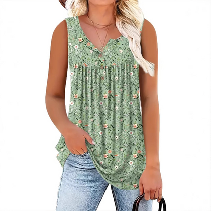 👚 50% RABATT NU! 🌸 Damtopp med Tryckt Mönster och Knappar – Andningsbart Tyg, Söt Design & Perfekt för Sommardagar ☀️