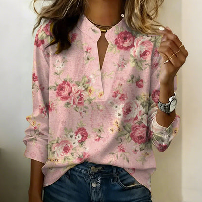 👚 50% RABATT! 🌸 Damblus med Blommigt Tryck & V-ringning – Romantisk Design, Lätt Tyg & Perfekt För En Stilren Sommarlook ☀️