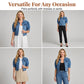 🧥 50% RABATT NU! 🎀 Dam puff kort ärm croppad denimjacka – Vintage detaljer & mjuk blandning – Smickrande midjesnitt – perfekt för vår och sommar 🌟