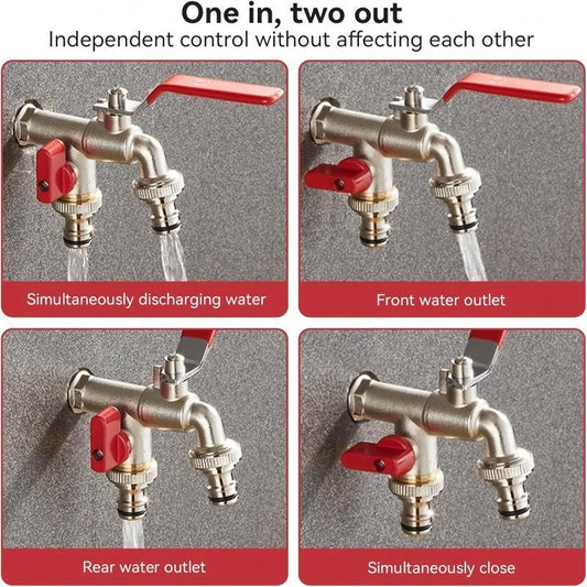 🚰 KÖP 2 FÅ 1 GRATIS! 🔧 Dubbelt Utlopp för Utomhusbruk – Inbyggd Backventil, Frostsäker Mässing & Perfekt För Trädgård Och Uteplats 🏡