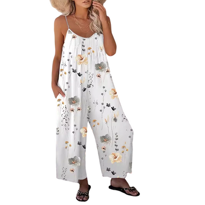 👗 50% RABATT! 🌸 Dam Avslappnad Tryckt Jumpsuit med Smala Axelband – Lätt Tyg, Ledig Passform & Perfekt För En Somrig & Bohemisk Känsla ☀️