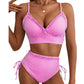 👙 50% RABATT! 🌊 Rändad Ruffle Trim Hög Midja Bikini Set – Stilren Design, Justerbara Remmar & Perfekt För En Romantisk Stranddag ☀️