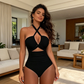👙 50% RABATT! ☀️ Halterneck-baddräkt med korsade band och hög midja – magkontrollerande & figurflattering – Perfekt för strand, pool eller nästa semester 🌊