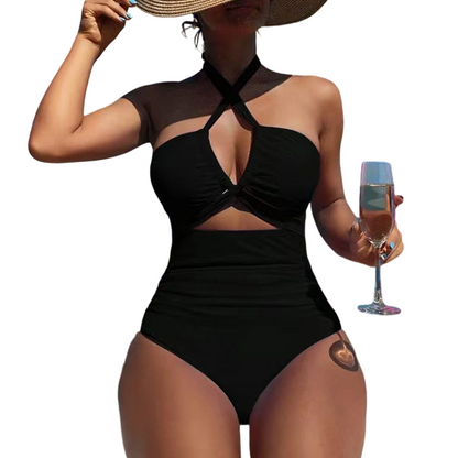 👙 50% RABATT! ☀️ Halterneck-baddräkt med korsade band och hög midja – magkontrollerande & figurflattering – Perfekt för strand, pool eller nästa semester 🌊