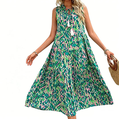 👗 50% RABATT! 🎨 Ärmlös Midiklänning med Lager-på-Lager-Design & Abstrakt Mönster för Dam – Elegant Silhuett, Lätt Tyg & Perfekt För En Konstnärlig Och Ledig Look 🌸