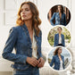 🧥 50% RABATT NU! 🌸 Dam Denimjacka med Volang & Öppen Framsida – Lättviktig, feminin & mångsidig – chic för alla tillfällen 👗