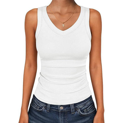 👚 50% RABATT! ✨ Dam V-ringad ribbad linnetop – Slimmad passform, mjuk bomull & perfekt för lager på lager eller solo 🌸