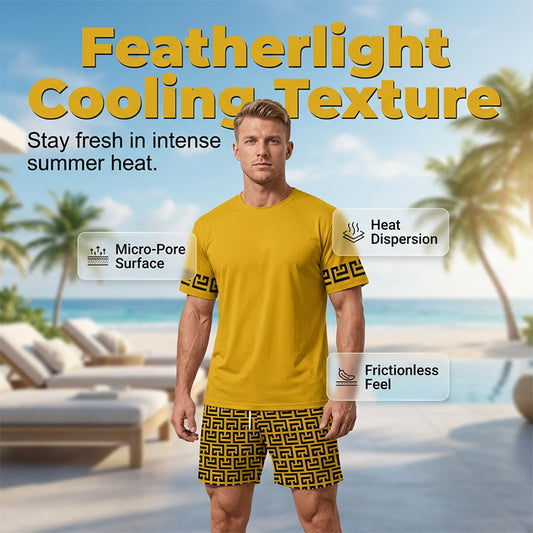 👕 60% RABATT! 💛 Herrarnas gula träningsset med grafisk tryck & kort ärm – Andningsbart & bekvämt – Perfekt för gym, löpning eller aktiva sommardagar – sportig stil med komfort 🩳✨