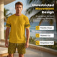 👕 50% RABATT! 💛 Herr gul grafisk tryckt kortärmad träningsset – Bekväm, sportig & perfekt för träning och fritid – stick resistant & sval bomull 🔥