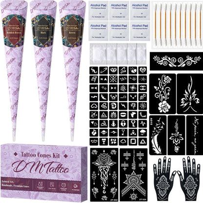🎨 50% RABATT! ✍️ Komplett 3-färgat hennatatueringskit – Naturligt, långvarigt & perfekt för kreativ kroppskonst hemma 🌸