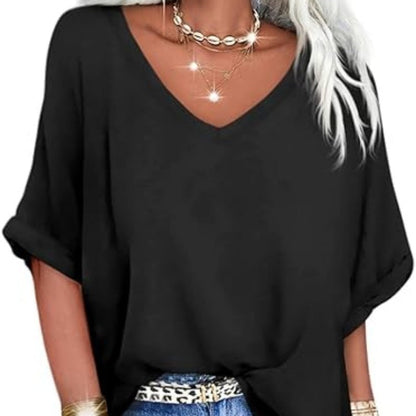👚 50% RABATT! 🌸 Avslappnad V-halsad topp för kvinnor – avslappnad & chic stil – Mjuk, luftig & perfekt för vardag eller lediga sommardagar ✨