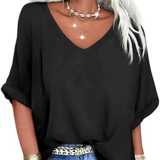 👚 50% RABATT! 🌸 Avslappnad V-halsad topp för kvinnor – avslappnad & chic stil – Mjuk, luftig & perfekt för vardag eller lediga sommardagar ✨