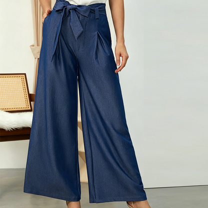 👖 50% RABATT! ✨ Dam högmidjad vida ben byxor med knytskärp – Bekväm passform, mjukt fall & perfekt för såväl kontoret som lediga dagar – stilren och mångsidig 🌸