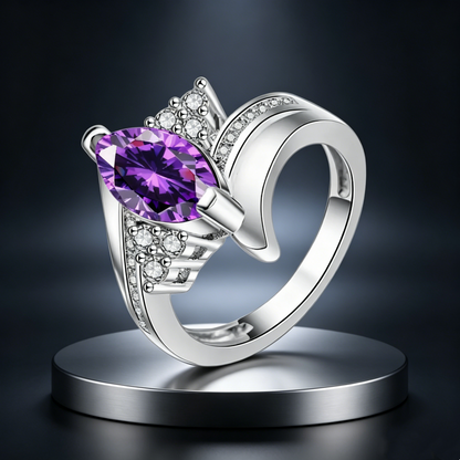 💍 50% RABATT! 💜 Asymmetrisk ring med marquise-slipad lila zirkon – Elegant, glittrande & perfekt som blickfång – modern design för dagligt bruk eller fest ✨