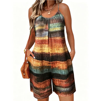 👗 50% RABATT! 🌊 Damernas randiga spaghettibandsjumpsuit med fickor – Lätt, skön & perfekt för stranden eller sommarlovet – praktisk och sval i värmen 🏝️