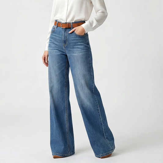 👖 50% RABATT! 🌟 Dam högmidjade vida jeans i denim – Sköna, retro & svala – perfekta för en ledig sommarstil med sneakers eller sandaler ✨