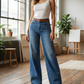 👖 50% RABATT! 🌟 Dam högmidjade vida jeans i denim – Sköna, retro & svala – perfekta för en ledig sommarstil med sneakers eller sandaler ✨