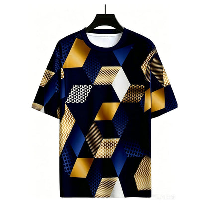 👕 50% RABATT! 🔷 Herr 3D geometriskt mönster rundhalsad T-shirt – Mjuk, andningsbar & ögonfångande design – perfekt för vardag, fester eller streetwear 🎨
