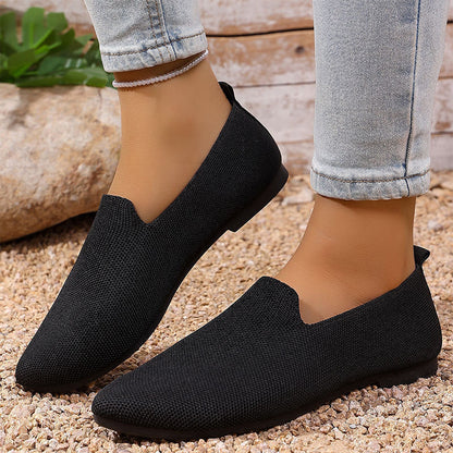 👞 50% RABATT! 🧦 Damsko med spetsig tå, stickad platt sula & slip-on loafers – Bekväm & andningsbar – Perfekt för kontoret, vardagspromenader eller resor – enkel att glida i och snygg till det mesta ✨