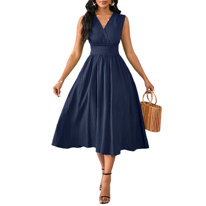 👗 50% RABATT! 🦢 Elegant damklänning – Ärmlös V-ringning, lätt & flödande tyg – Perfekt för bröllop, sommarfester eller romantiska kvällar – stilren och bekväm 🌸