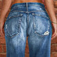 👖 50% RABATT NU! 🔥 Slim fit-jeans med utsvängda ben i sliten stil – Stretchig denim & vintage-look – Slitna detaljer & smickrande passform – perfekta för streetstyle eller lediga dagar ✨