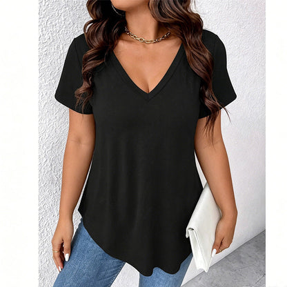 👚 50% RABATT NU! 🔥 Casual T-shirt med V-ringning & korta ärmar för dam – Mjuk & lätt – Perfekt för vardag, strand eller avslappnad sommarstil – enkel men elegant 🌸