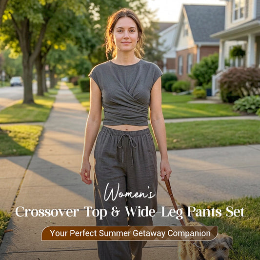 👗 60% RABATT! ✨ Dam set med korsad topp & vida byxor – Mjukt fall & smickrande passform – Enkel elegans för alla tillfällen – perfekt för sommar, bröllop eller fest 🌸