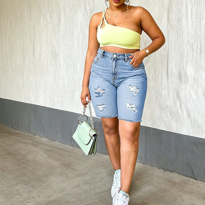🩳 60% RABATT! 🔥 Damshorts i stora storlekar med slitna detaljer i denim – Rymlig passform & retro look – Perfekta för sommaren, lediga dagar eller en avslappnad streetstyle – bekväma och svala 🌞