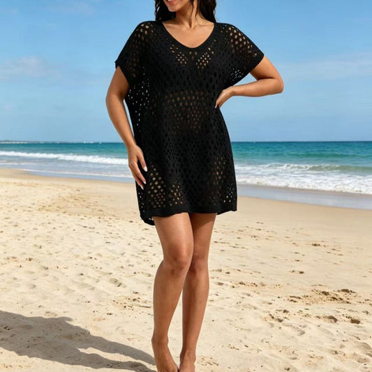 👙 50% RABATT! 🏖️ Dam genombruten strandöverdrag rund hals – Virkmönster & snabbtorkande – Perfekt för pool, beach eller sommarfest – sval och stilren ✨