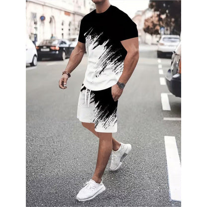 👕 50% RABATT! ☀️ Herr sommar dynamisk print casual set – Bekväm & andningsbar – Perfekt för varma dagar, sport eller avslappnad stil – ledig 2-delad look 🩳✨