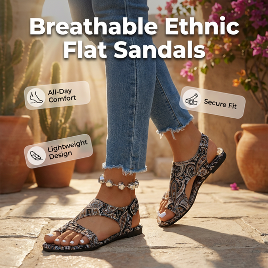 👡 60% RABATT! 💥 Damernas etniska platta slide-sandaler – Tårring, andningsbar & halkfri – Perfekt för sommaren, stranden eller avslappnade dagar – etnisk stil med hög komfort ✨🌸