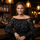 👗 50% RABATT! ✨ Off-shoulder figurnära topp – 3D blomapplikationer & smockad midja – Ballongärmar, romantisk & feminin – perfekt för fest eller sommarbrunch 🌸🌿
