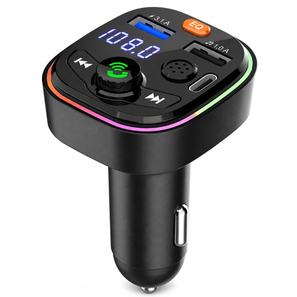 Bluetooth Auto FM-Transmitter, MP3-Player mit PD-Schnellladung, Dual-USB-Anschlüssen und Ambientelicht